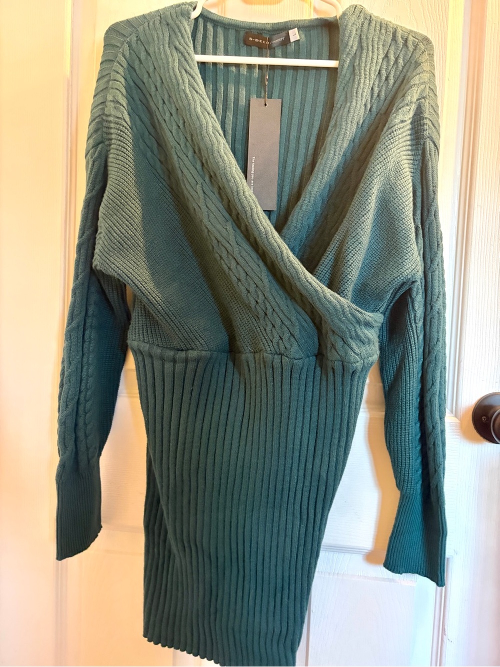 S.Deer Brand New Teal Cable-Knit Wrap Midi Dress Size Large
